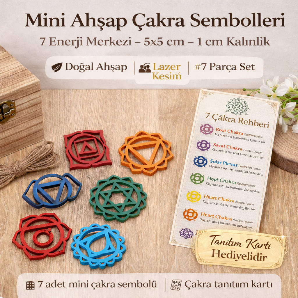 Mini Ahşap Çakra Sembolleri 7'li Set